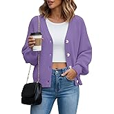KUOTAI Women's Chunky Knit Open Front Sweaters Long Sleeve Button Loose Short Cardigan Outerwear Coats