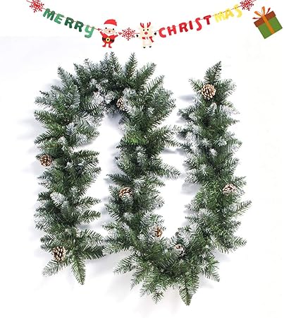 Ghirlanda Bianca Pre-Illuminata Con 50 LED Luci Bianco Ghiaccio - Timer 6/18 Ore E Memoria 8 Modalità, Decorazione Natalizia 2.7m