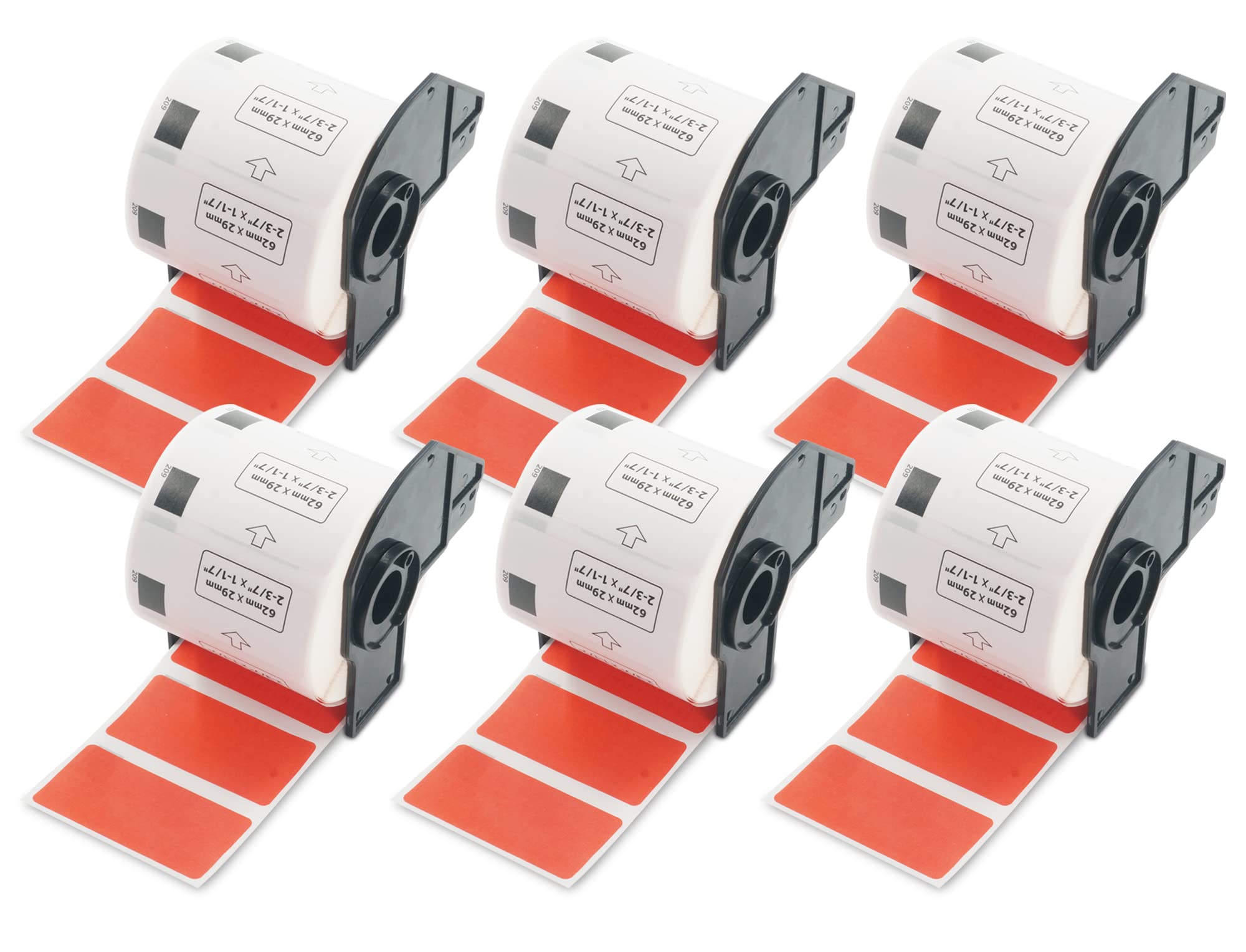 BETCKEY - 6 Rolls DK-11209 Colored Labels, 62mm x 29mm, Black on Red, 4800 Small Address Labels Using for QL Label Printers