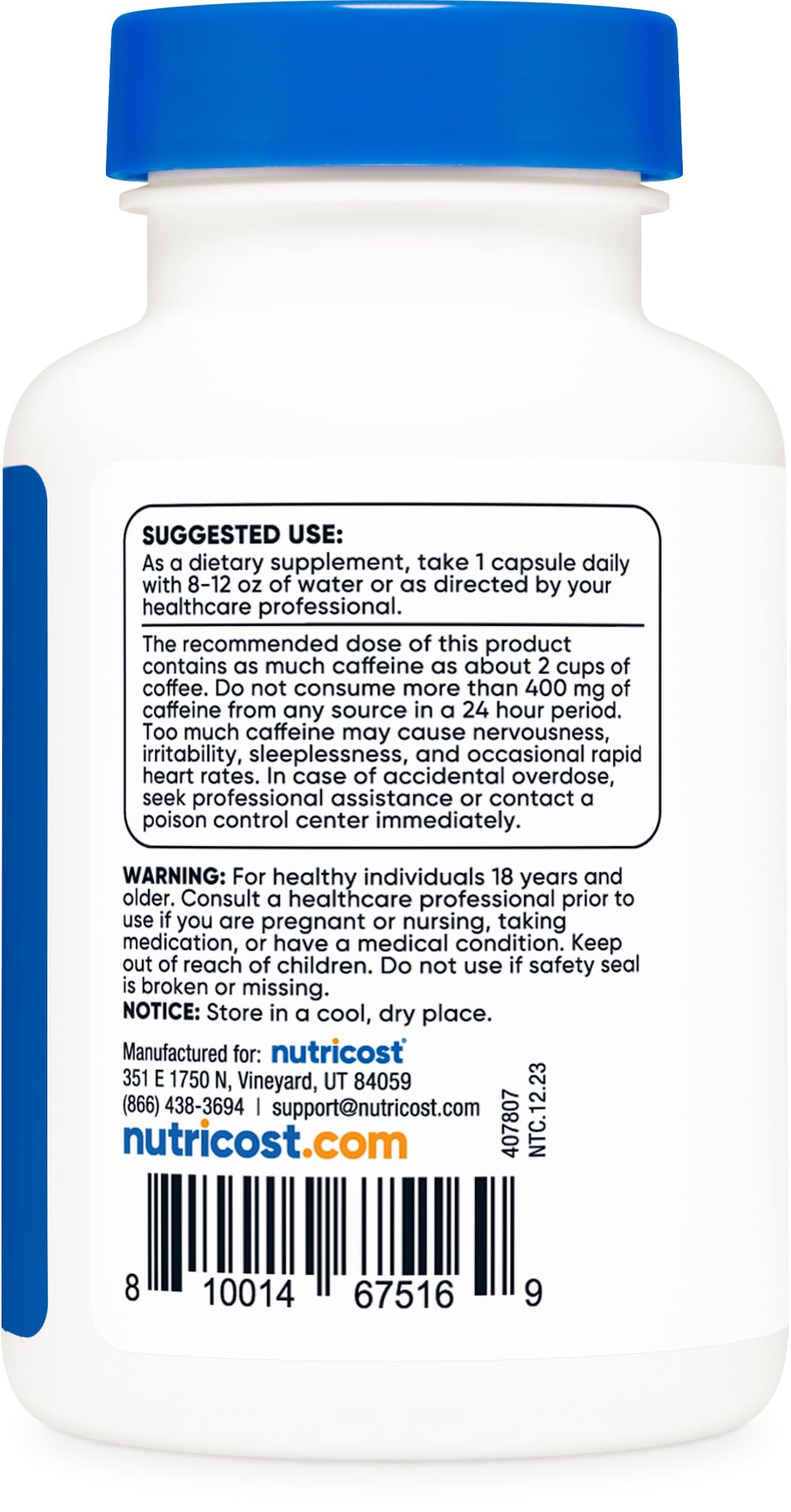 Nutricost Caffeine Pills 200mg, 120 Capsules - Gluten Free, Non-GMO