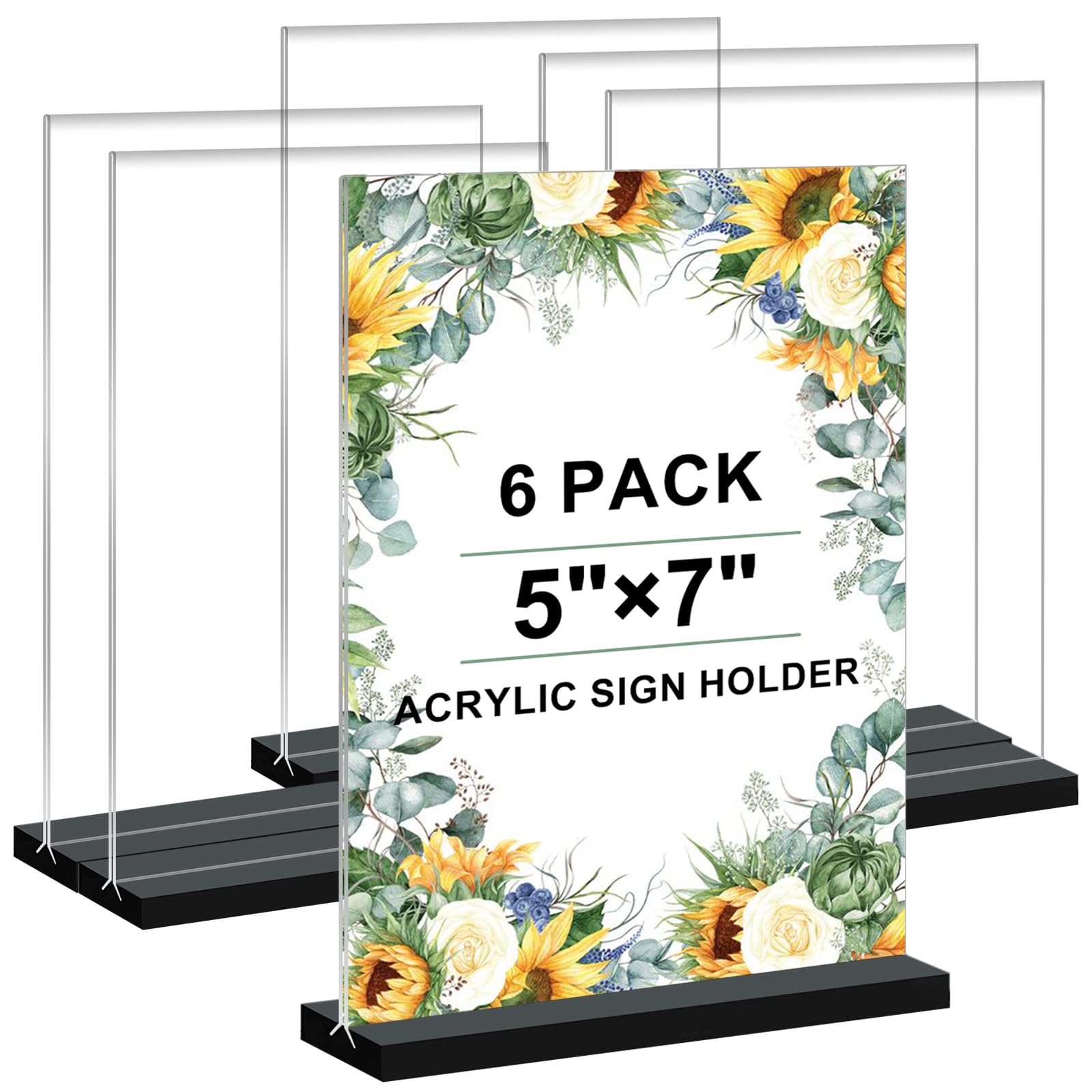 Photo 1 of Acrylic Sign Holder 5x7, 6-Pack Plastic Clear Vertical Double-Sided Menu Display Stand with Double-Sided Display, Perfect for Restaurants, Offices, Exhibits
