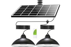 Lightonight Solar Pendant Lights Upgraded Double Bulb Lights IP65 Weatherproof Dusk to Dawn Solar Shed Lamp with Remote Controller for Outdoor Gazebo Barn Chicken Coop Bullpen Pig Pen Stables Tents