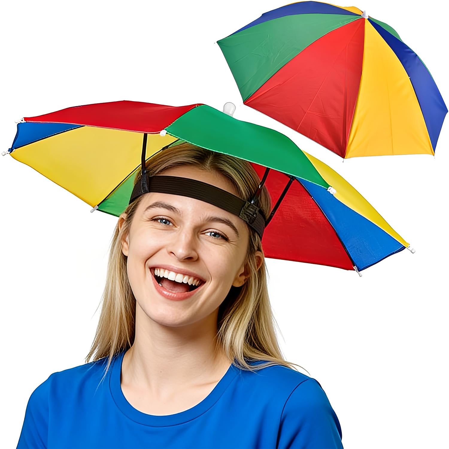 Esshogo Umbrella Hat, Foldable Parasol Hat, Umbrella Hat with Elastic Band, Funny Headwear, Headwear for Adults & Children, for Carnival, Festival, Beach, Fishing, Outdoor Activities, as shown, One