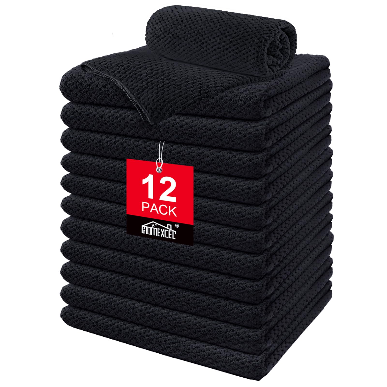 Photo 1 of HOMEXCEL Soft Salon Towels 12 Pack, (16 x 27 Inches) Microfiber Highly Absorbent Barber Towels, Black Fast Dry Hand Towels for Salons, Gym, Spa, Pool, Massage Parlors and Personal Use