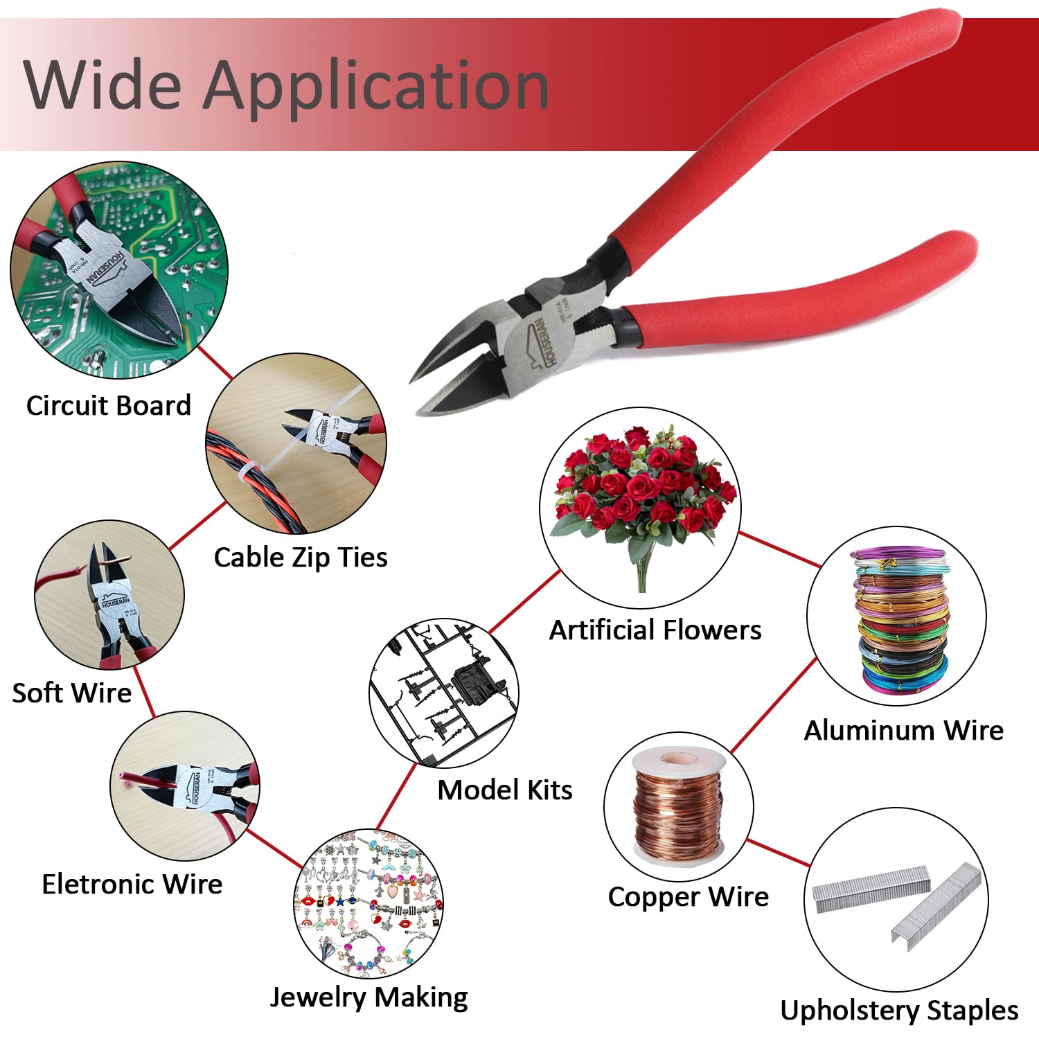 HOUSERAN Seitenschneider, 152mm, Bündigschneider, Drahtschneider, Seitenschneider Zange, Elektronik Zange für Schmuck, Basteln, Kabelbinder, 1 Pack 5