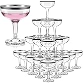Zopeal 30 Pcs Plastic Champagne Glasses 5 oz Plastic Coupe Disposable Cocktail Cup for Wedding Party Birthday Anniversary Stackable Reusable Martini Glasses (Black Rim,Clear)