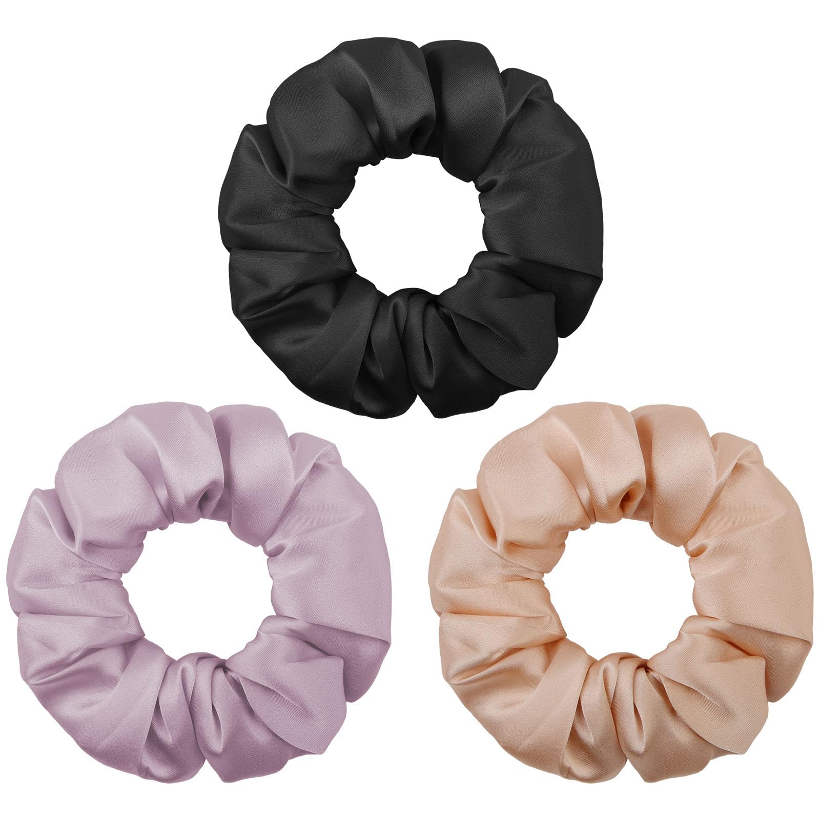 LOPHE 3 PCS Hair Scrunchies, Satin Scrunchies Elastic Soft Hair Ties Scrunchy Hair Bands for Women Girls Ladies, Softer than Silk Hair Ties, Big Scrunchy Ponytail Holders, Style B