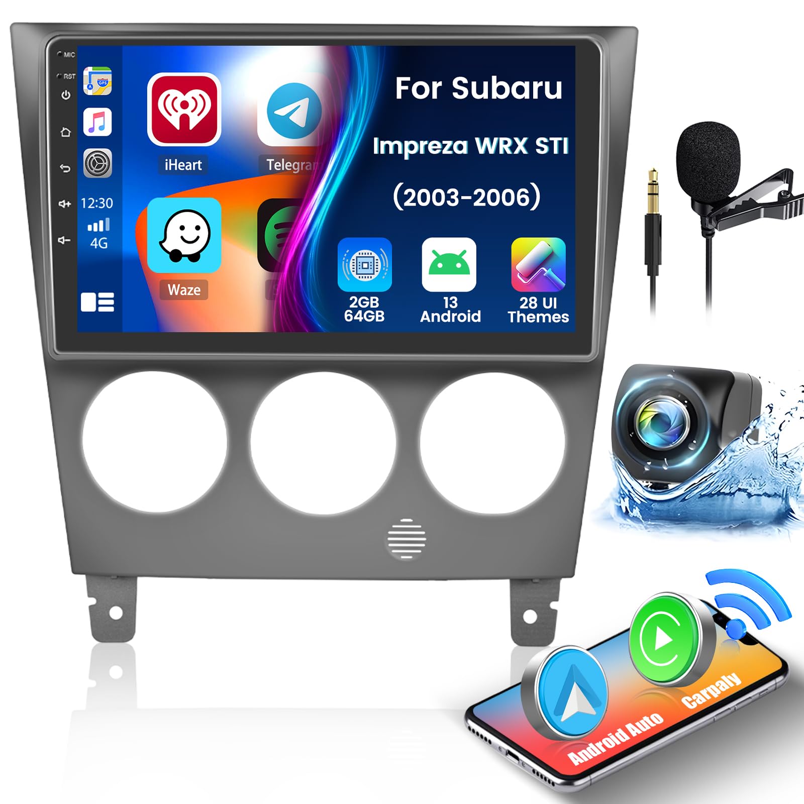 Photo 1 of Fuluku for Subaru Impreza WRX STI 2003-2006?2+64GB? Android 13 Carplay Stereo with Wireless Carplay Android Auto, 9'' Touch Screen Car Radio, GPS WiFi Bluetooth SWC FM EQ Mic Backup Camera