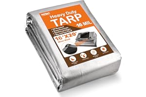 Keten Tarps Heavy Duty Waterproof 16X20 Feet, Extra Thick 16 Mil, Tear & Fade Resistant, 100% UV Blocking, Outdoor Tarp with Reinforced Grommets for Roof, Camping, Patio, Pool, Boat(Silver/Black)