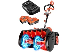 VOLTASK 48V (2 * 24V) 15.8” Cordless Snow Shovel, Brushless Battery Snow Blower, Battery Powered Snow Thrower with Wheels and LED Lights, 2 * 4Ah Battery and Charger Included