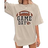 Women Game Day Shirt Football T Shirts Oversized Gameday Football Season T-Shirt Casual Glitter Short Sleeve Tops