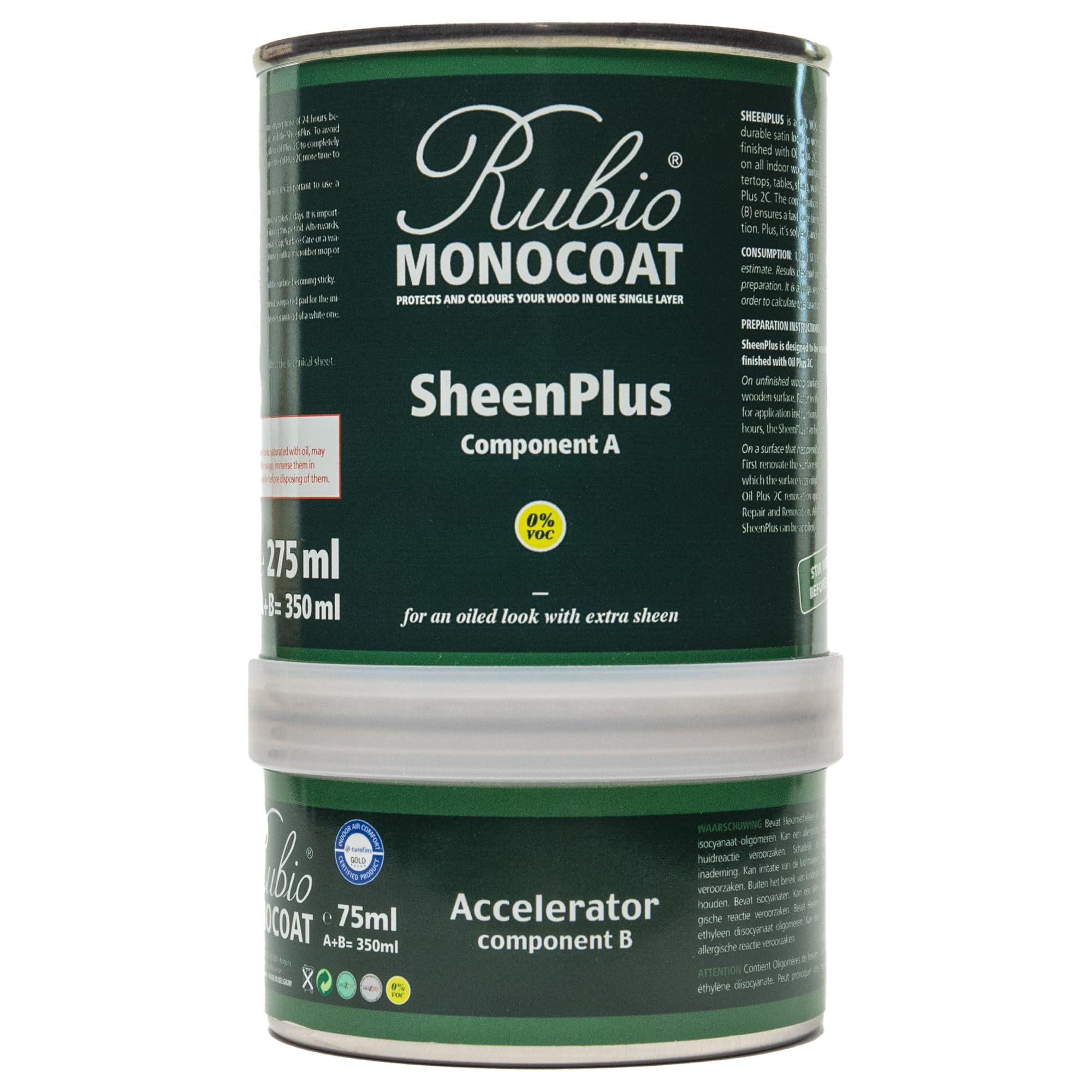 Rubio Monocoat SheenPlus 14 mt² | 0% VOC Satin Look Sheen Enhancer & Wood Finish for Interior Surfaces, Furniture, Floors, Countertops & Tables Finished with Oil Plus 2C | 350 ML