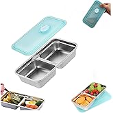 AJORR Grab and Go Stainless Steel Double Compartment Snack Containers, Reusable with Lids, Secure-Lid Lunch Box for Snacks, Dips, Travel, Takeout & Outdoor Camping (1pcs)