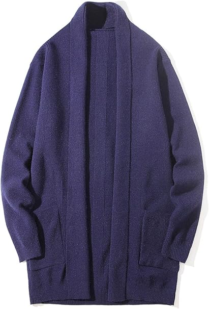 Balobo ニット ロング カーディガン メンズ 羽織 襟付き 無地 長袖 秋冬春 ニット セーター 上品 シンプル ニット コート 3色 L502 海軍 Xl カーディガン 通販 Amazon