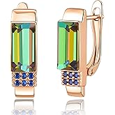 Austrian Crystal Leverback Earrings for Women Rectangle Drop Earrings 14K Gold Plated Hypoallergenic Everyday Earrings for Her