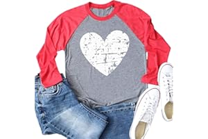 Beopjesk Womens Love Heart Raglans T-Shirts Casual Long Sleeve Valentine's Day Graphic Tees Tops