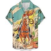 QIVICIMA Men's Retro Bowling Shirts 50s Rockabilly Style Button Down Shirts Vintage Style Camp Shirt