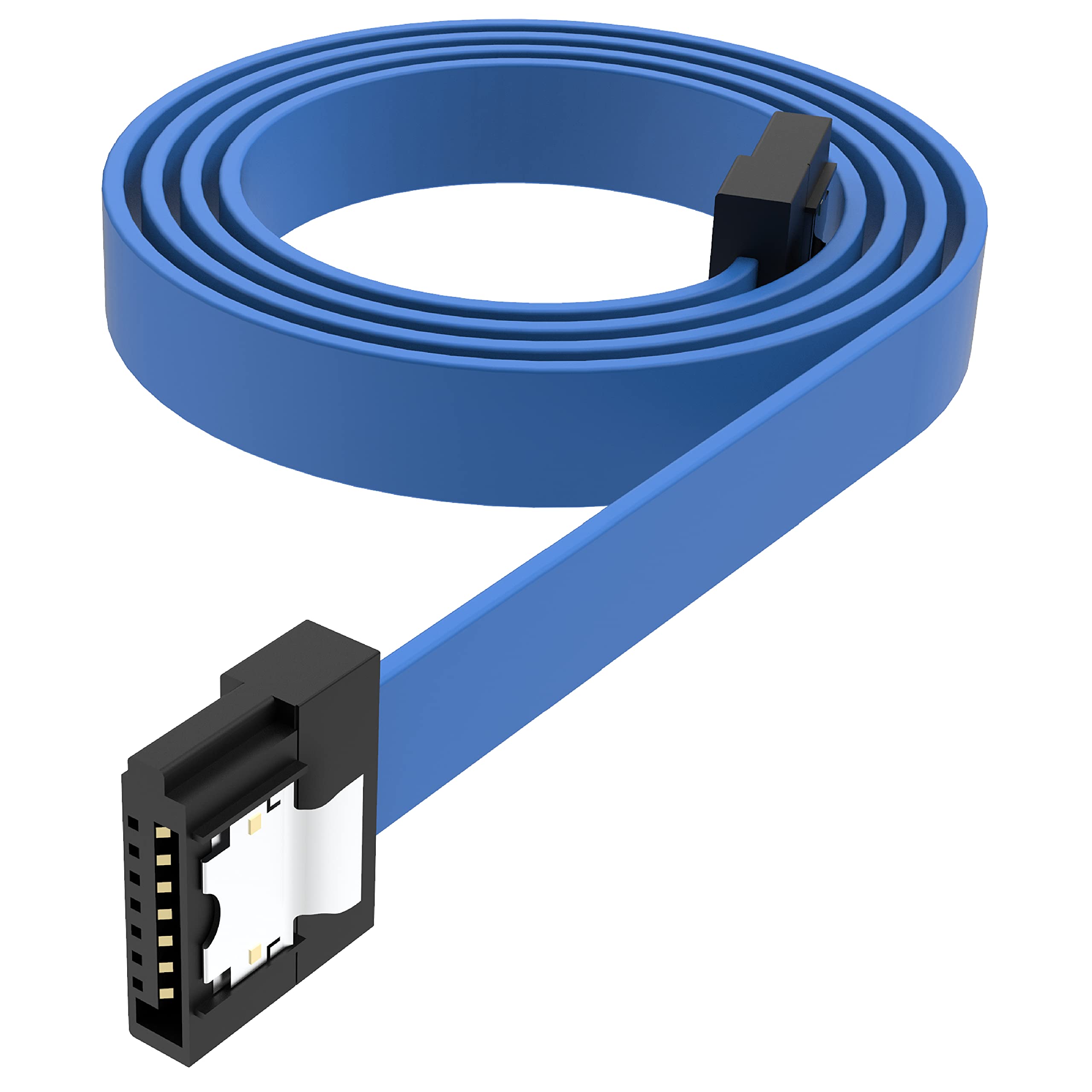 Akasa PROSLIM | Super Slim SATA Cable | 7-pin SATA 3 Cable | Up to 6 Gbps | Straight SATA Data Cable with Locking Latch For SATA SSD, HDD, DVD Driver, CD Writer | 50cm | Blue | AK-CBSA05-50BL