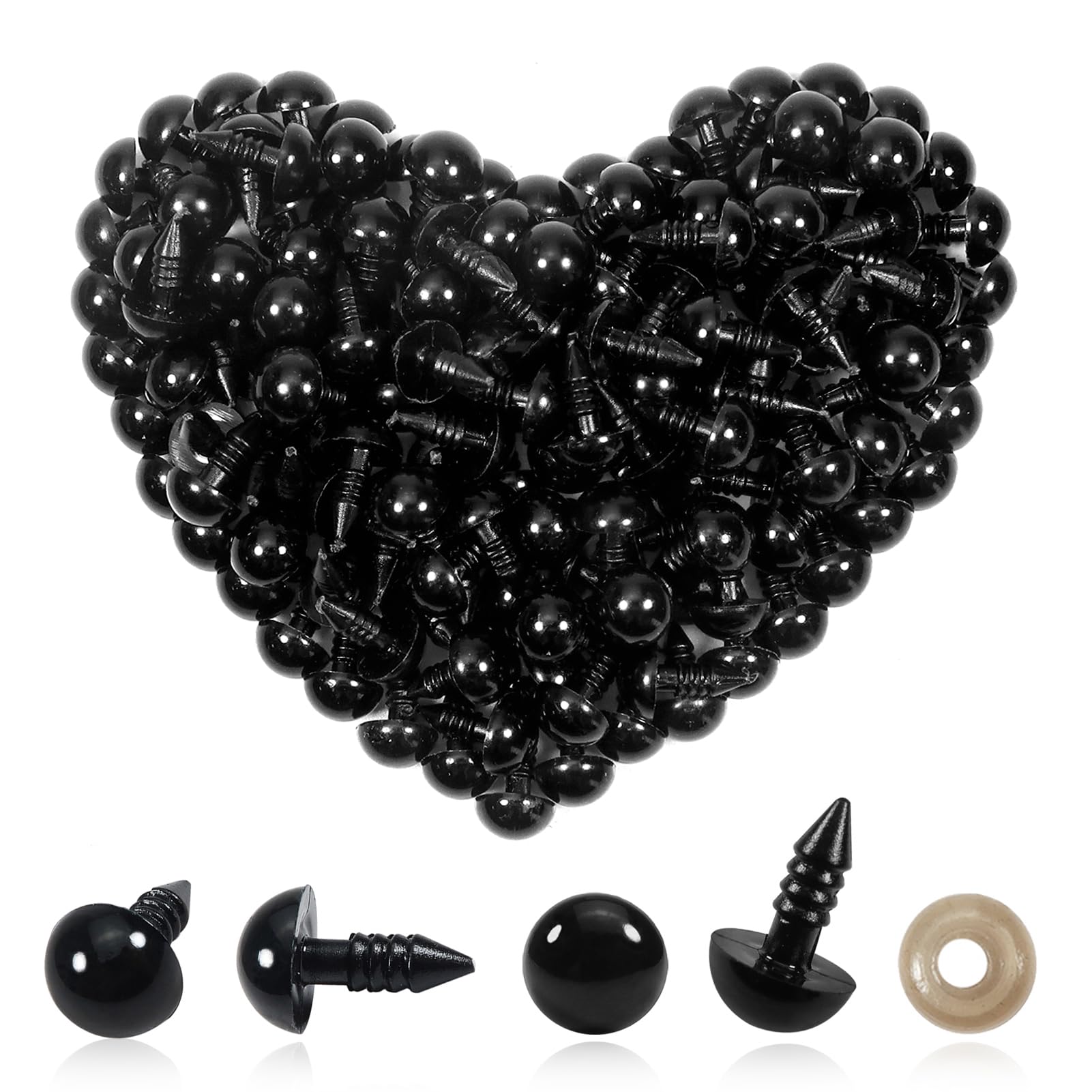 TOAOB 150 Pairs Safety Eyes with Washers Black 10mm Plastic Eyes for Making Dolls Puppets DIY Crafts