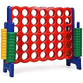 COSTWAY Jumbo 4-to-Score Giant Game Set, 4 in A Row for Kids and Adults, 3.5FT Tall Indoor & Outdoor Game Set with 42 Jumbo Rings & Quick-Release Slider, Perfect for Holiday Party & Family Game