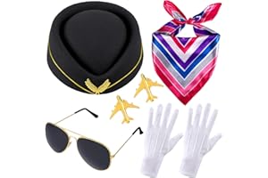 Bencailor 7 Pcs Christmas Women Flight Attendant Costume Accessories Stewardess Outfits Bellhop Hat Scarf Sunglasses Gloves