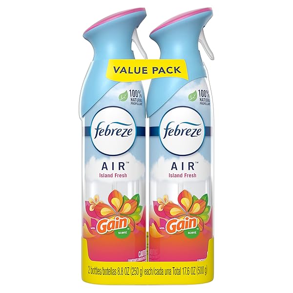 FEBREZE AIR MIST AIR FRESHENER SPRAY, ODOR-FIGHTING ROOM SPRAY, AIR FRESHENERS FOR HOME AND BATHROOM AND KITCHEN, AEROSOL CAN, GAIN ISLAND FRESH SCENT, 8.8OZ, (PACK OF 2)