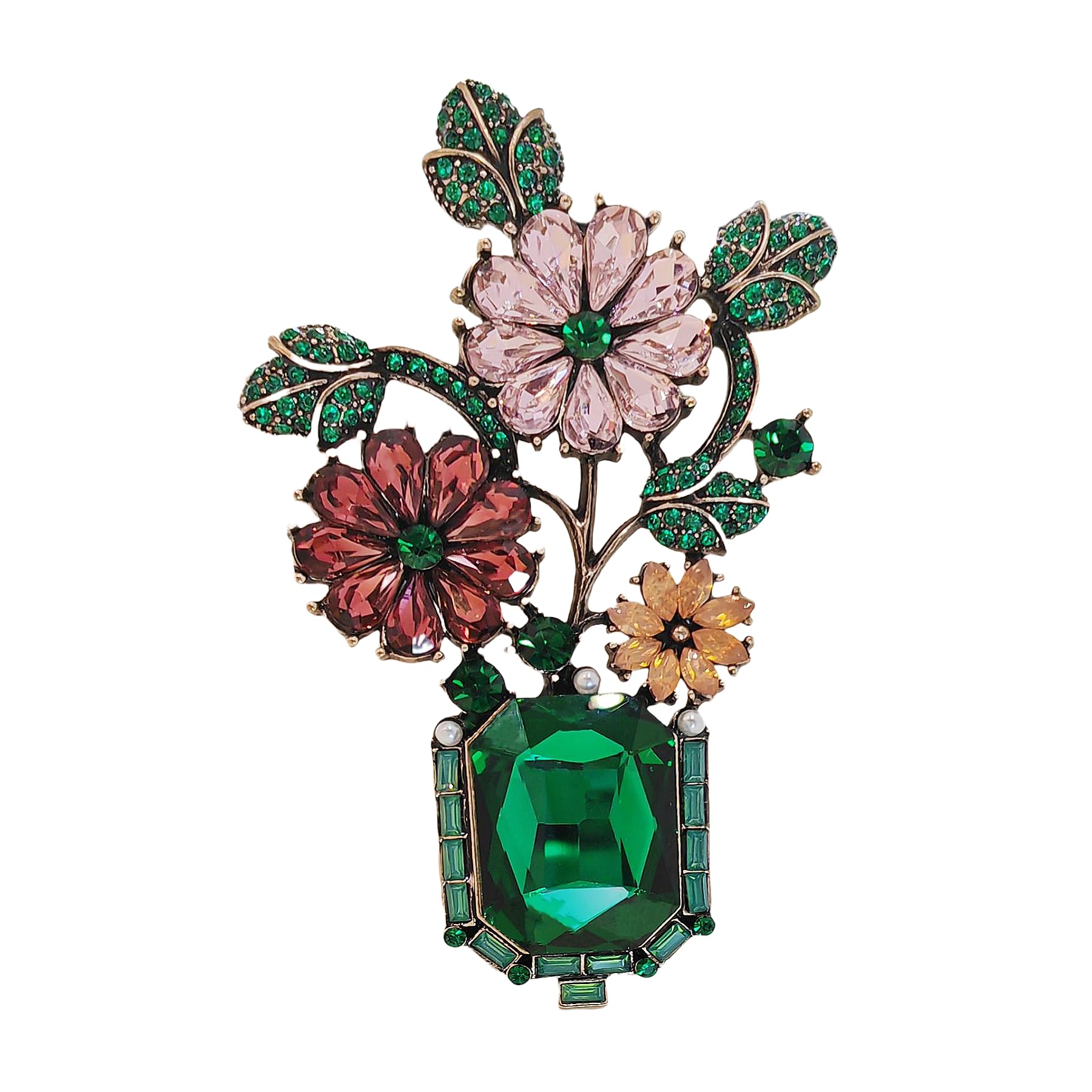 DREAMLANDSALES Gorgeous Vintage Deep Red Orange Pink Flower Bonsai Brooch Pin (Bonsai)