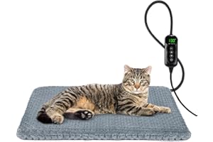 INVENHO Heated Cat Bed, Waterproof Adjustable Temperature Dog Cat Heating Pad with Timer, Indoor Pet Heating Pad for Cats Dogs Electric Pads for Dogs Cats, Pet Heated Pad (S: 18" x 16")