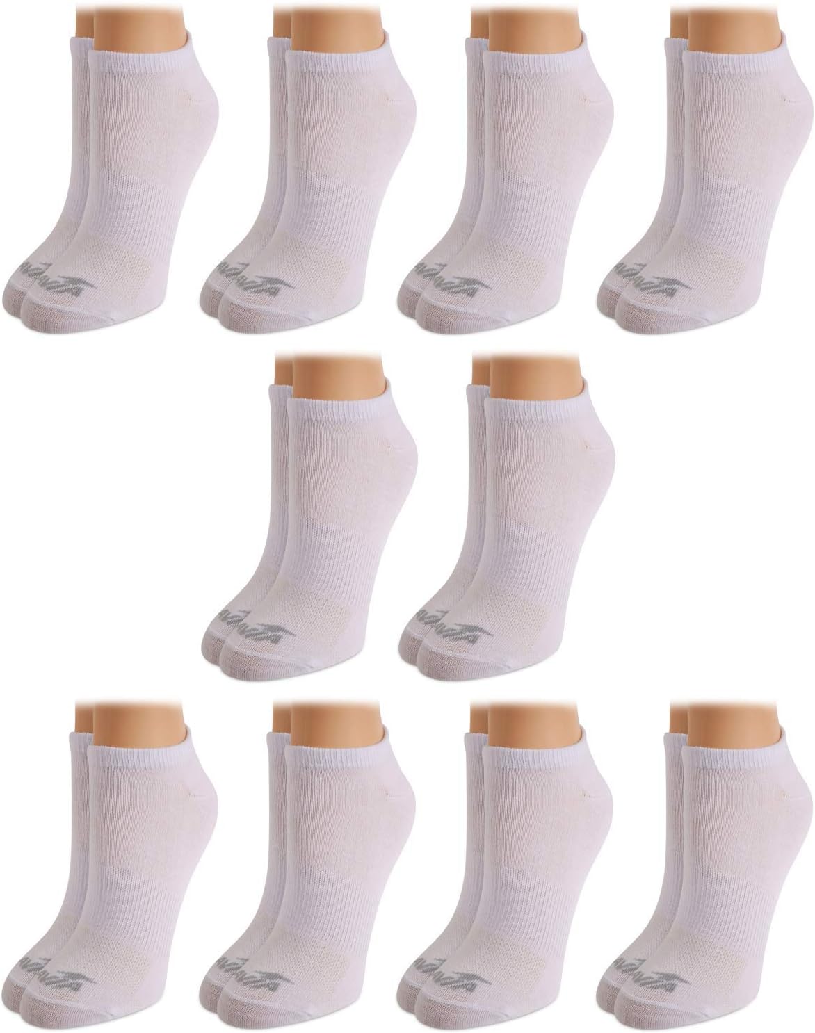 Avia Women's Flat Knit No Show Socks (10 Pack), White, Shoe Size 4