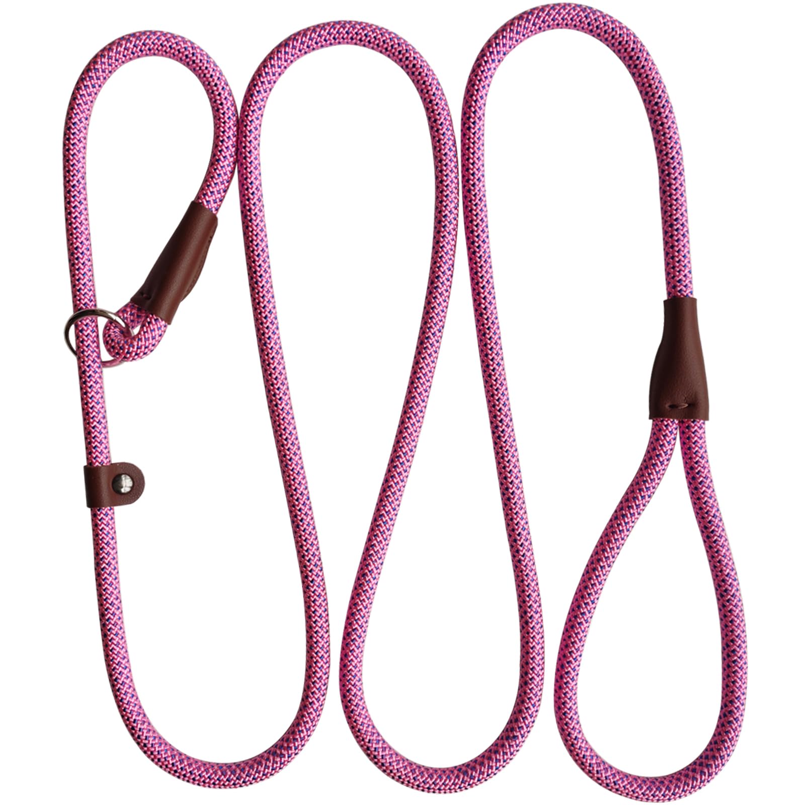 MayPaw Dog Slip Lead | 7ft Nylon Training Lead Slip-On Rope Leash | 6mm & 12mm Diameter Thick Nylon Pet Leash No Collar or Harness Needed | Suitable for All Dog Breedds (7ft x 1/2", Pink blue dot)