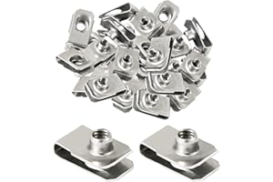 EVECAD 40 Packs 1/4" - 20 Stainless Steel Regular Extruded U Nuts, U Style Clip-on Nut, U Type Nut, U-nut, U-Type Fasteners