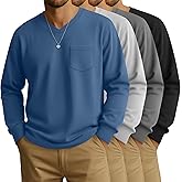 August Alley 4 Pack Men's Big and Tall Shirts with Pocket, Long Sleeve V Neck Tops Loose Fit Casual Stretchy Tee Shirts