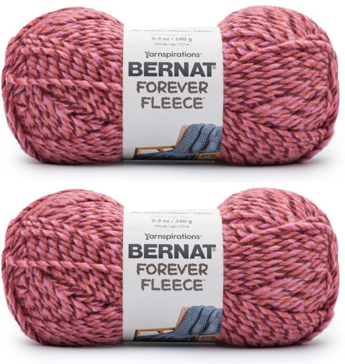 Bernat Forever Fleece Rumpus Red Yarn - 2 Pack of 280g/9.9oz - Polyester - 6 Super Bulky - 194 Yards - Knitting, Crocheting & Crafts