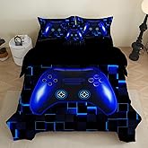 PALENVILI Boys Gamer Comforter Set 6 Pieces Twin Size Gaming Bedding Set with Sheets Video Game Console Bed in a Bag for Kids Girls Teens (Blue, Twin)