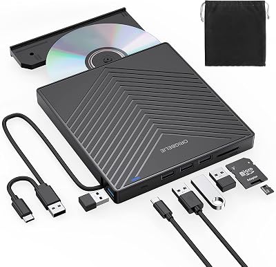 ORIGBELIE USB 3.0 CD DVD Drive 8-in-1 Hub Card Reader for Laptop Mac PC