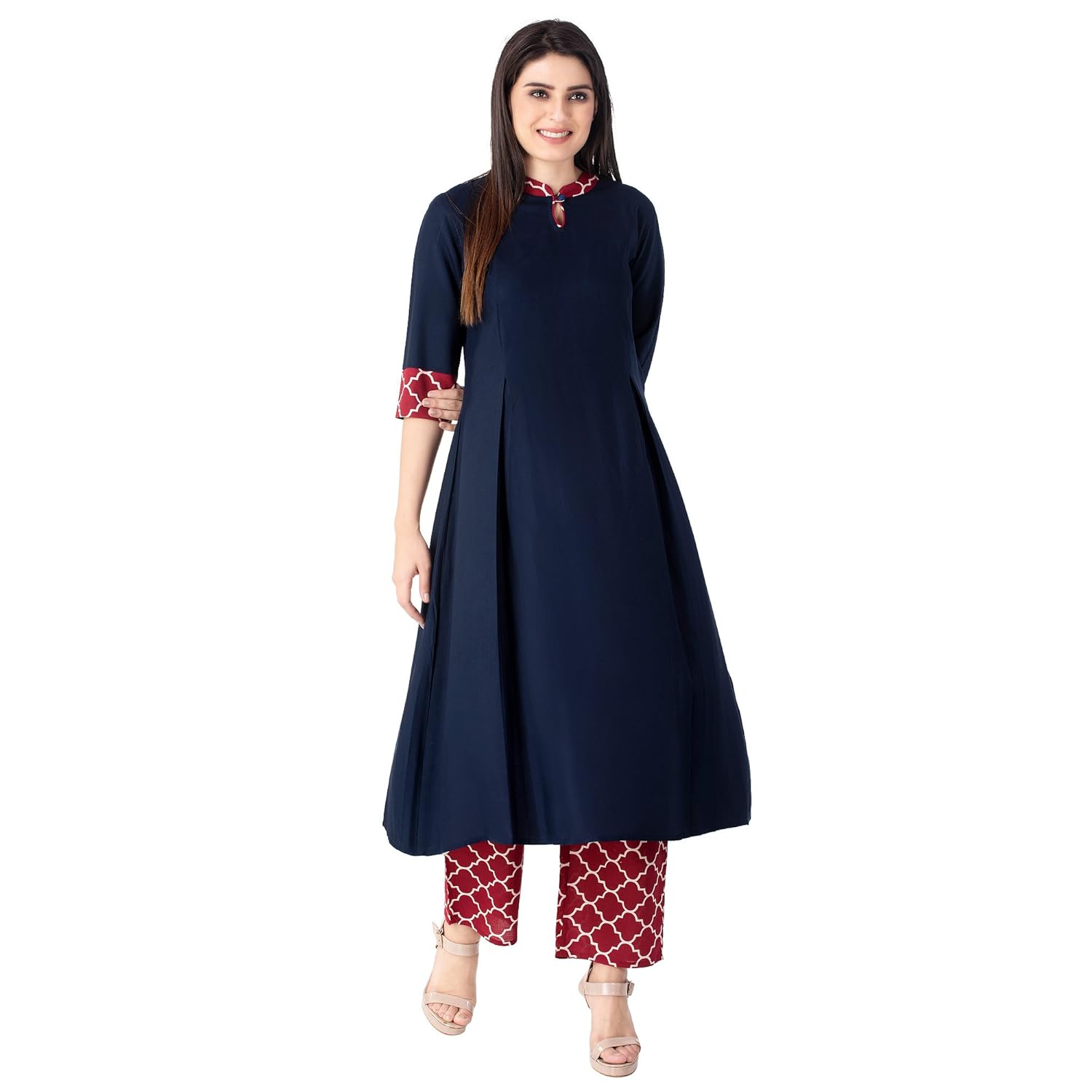 khushal k women's rayon kurta with palazzo pant set