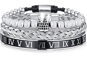 WFYOU 3PCS Stainless Steel Imperial Crown Bracelets for Men Gold Roman Numeral Bangle Bracelet Adjustable Cuff Bracelet Mens Luxury Jewelry Gifts