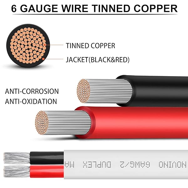 6 GAUGE MARINE WIRE DUPLEX MARINE GRADE WIRE,6 AWG 50FT TINNED COPPER BOAT ELECTRICAL CABLE FOR BOAT/AUTOMOTIVE/RV/CAMPER OUTDOOR USE