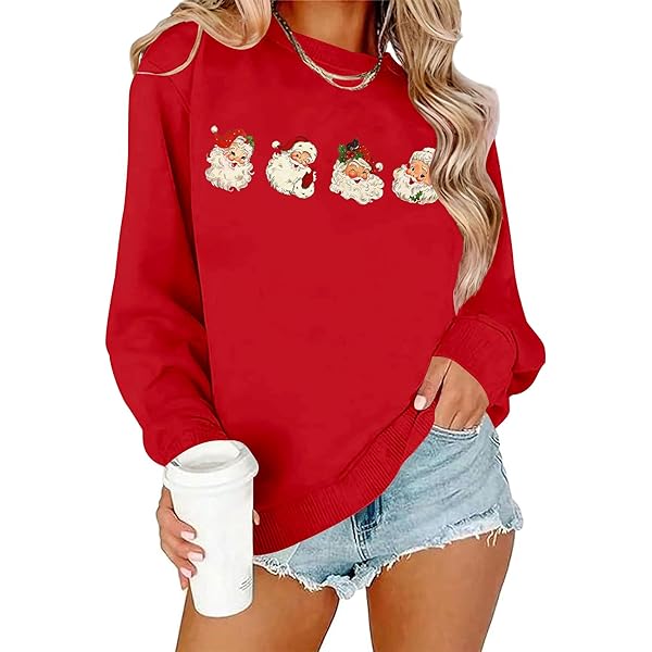 Womens Christmas Sweatshirt Sequin Santa Shirt Cute - View #9