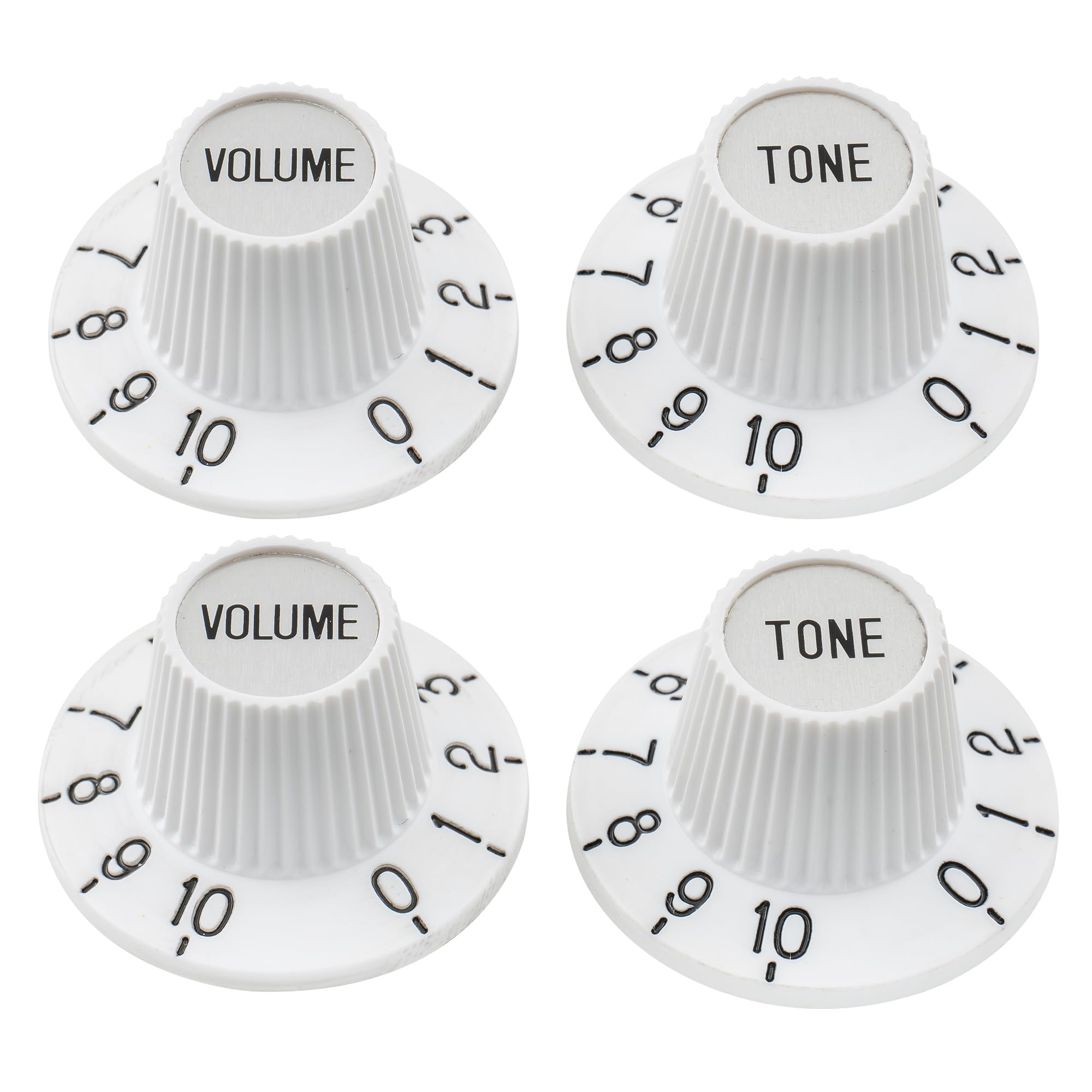 Musiclily Pro Inch Witch Hat Knobs Top Hat Knobs Top Hat Knobs Tone Volume Control Knobs for USA Les Paul SG Style Electric Guitar, White with Silver Reflector (Set of 2T2V)