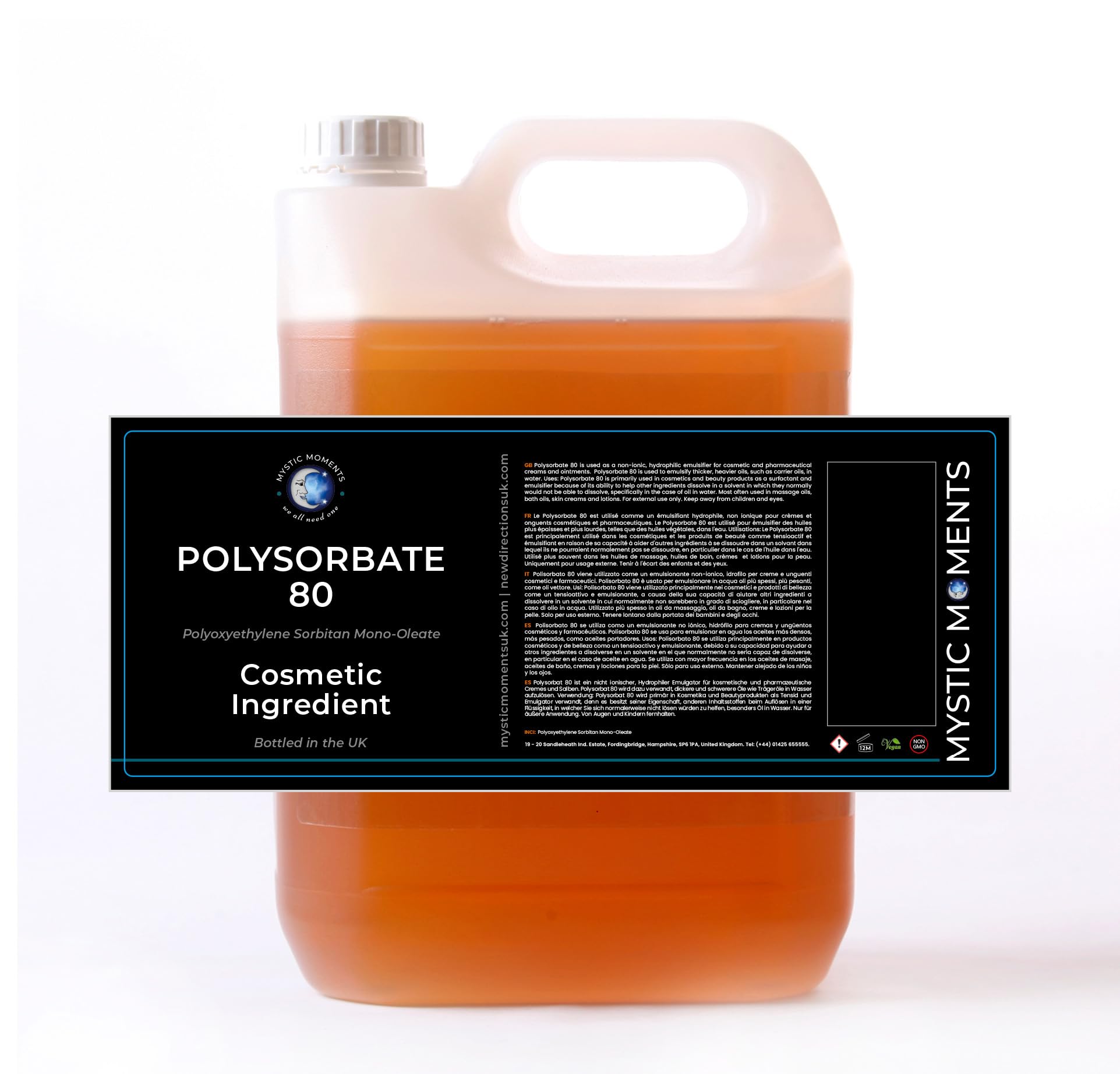 Mystic Moments | Polysorbate 80 | Cosmetic Grade Solubiliser for Creams and Ointments | Non-Ionic Emulsifier for Skincare and Pharmaceutical Use | 5Kg — image 1