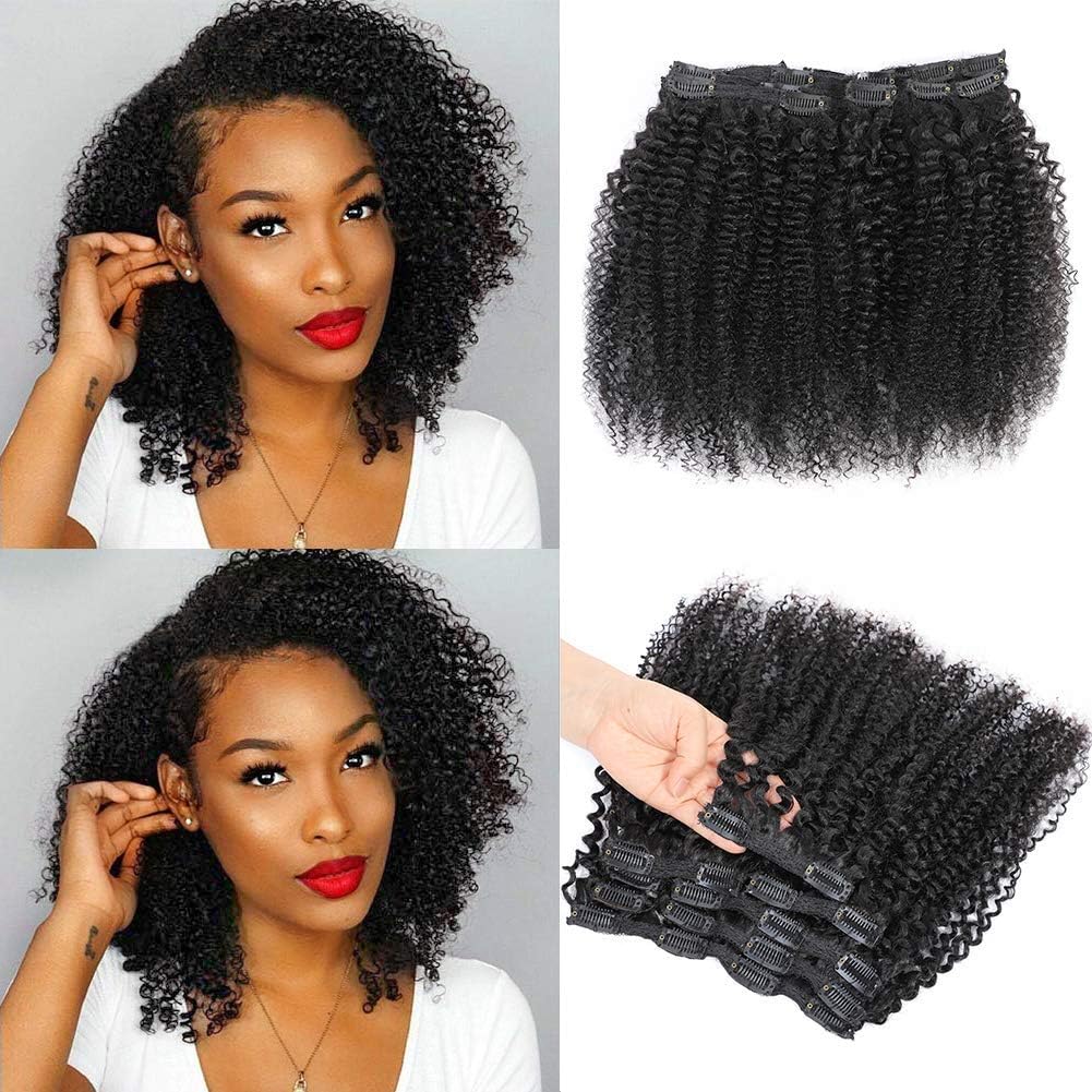 Photo 1 of Urbeauty Kinky Curly Clip In Hair Extensions for Black Women, 22 Inch Curly Hair Extensions Clip in Human Hair, Kinky Curly Hair Clip Ins for Women Short Curly African American Remy Clip ins