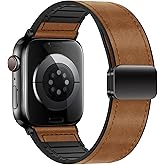 Qimela Magnetic Leather Strap Compatible with Apple Watch Band 38mm 40mm 41mm 42mm 44mm 45mm 46mm 49mm for Men Women,Top Grain Genuine Leather Wristband for iWatch Series 10 9 8 7 6 5 4 3 Ultra 2 1 SE