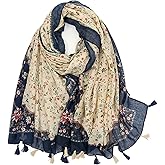Yeieeo Boho Scarf for Women Lightweight Floral Printed Scarf Fall Winter Fashion Fringed Shawl