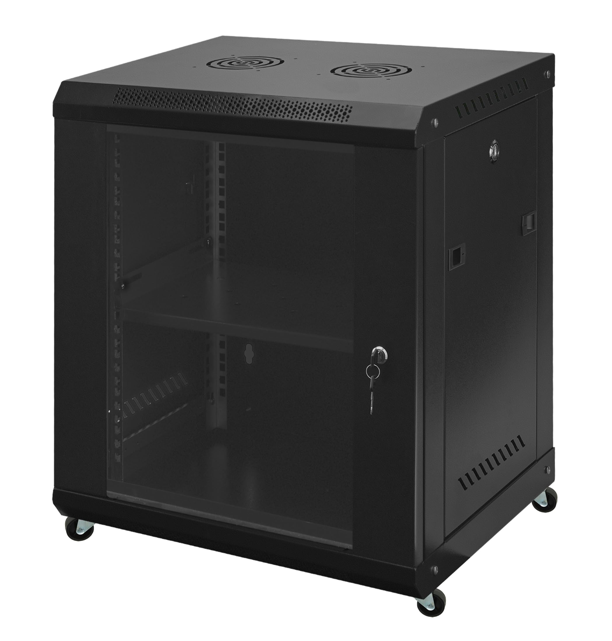 Photo 1 of OSHEA 12U Wall Mount Server Rack, L Rail and Thickened Partition, Lockable Door Server Rack, Easy Installation Server Rack Cabinet, for 19 Inch IT Devices (Black)