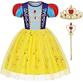 Benylion Snow Princess Costume Dress for Girls Birthday Party Dresses with Crown Wand Tulle Dress Halloween Cosplay Outfits
