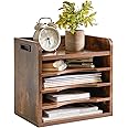 YMYNY Desktop File Organizer with Handle, Document Letter Mail Tray Sorter with 3 Adjustable Shelves, 5 Tiers Paper Holder for School Home Office Desk, Rustic Brown,13.4 * 12.4 * 9.06" UHBC006H