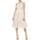 Eliza J Womens Midi Style Fit and Flare Sleeveless Halter Neck Lace Dress