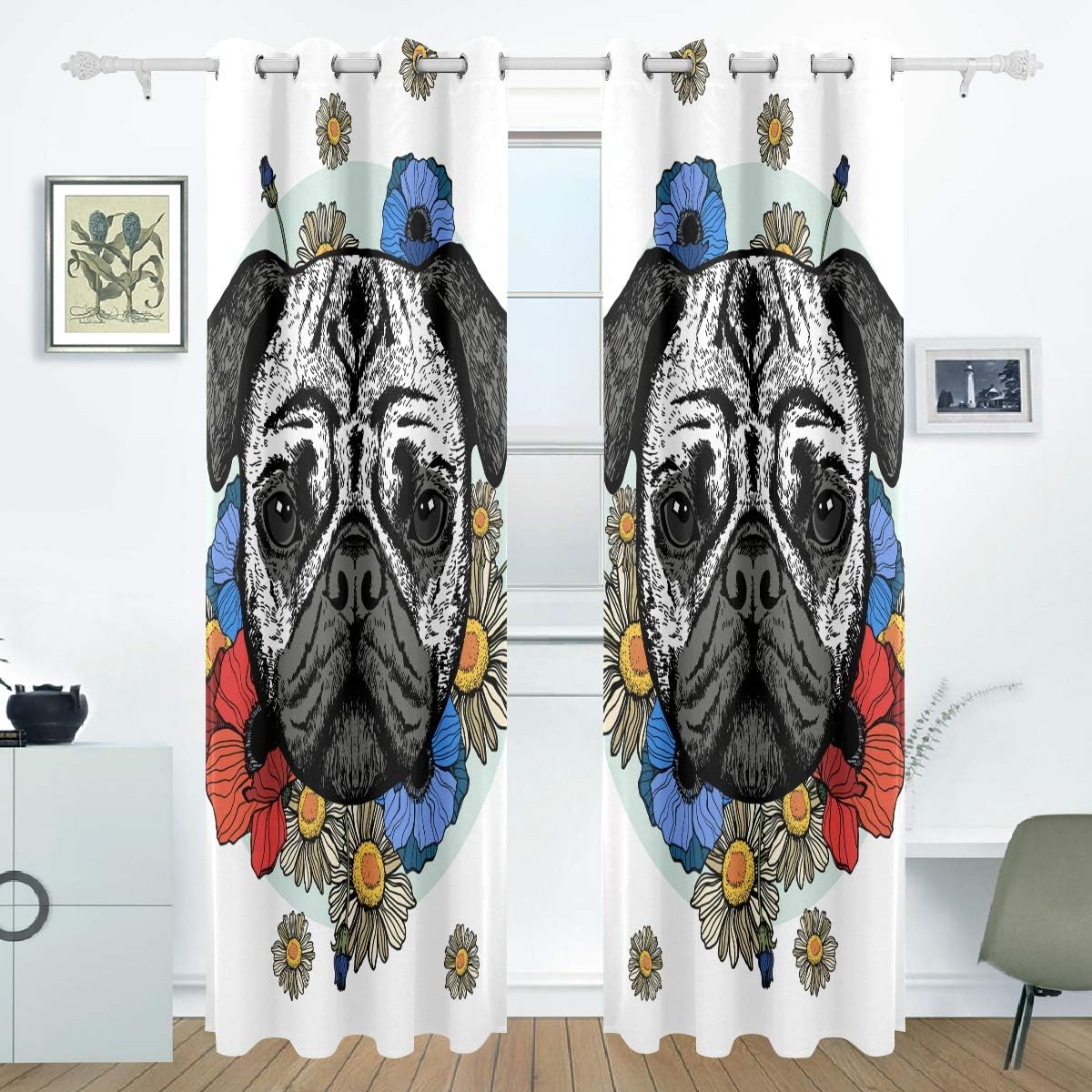 Ahomy Cortinas Opacas para Ventana con diseño de Perro Carlino con