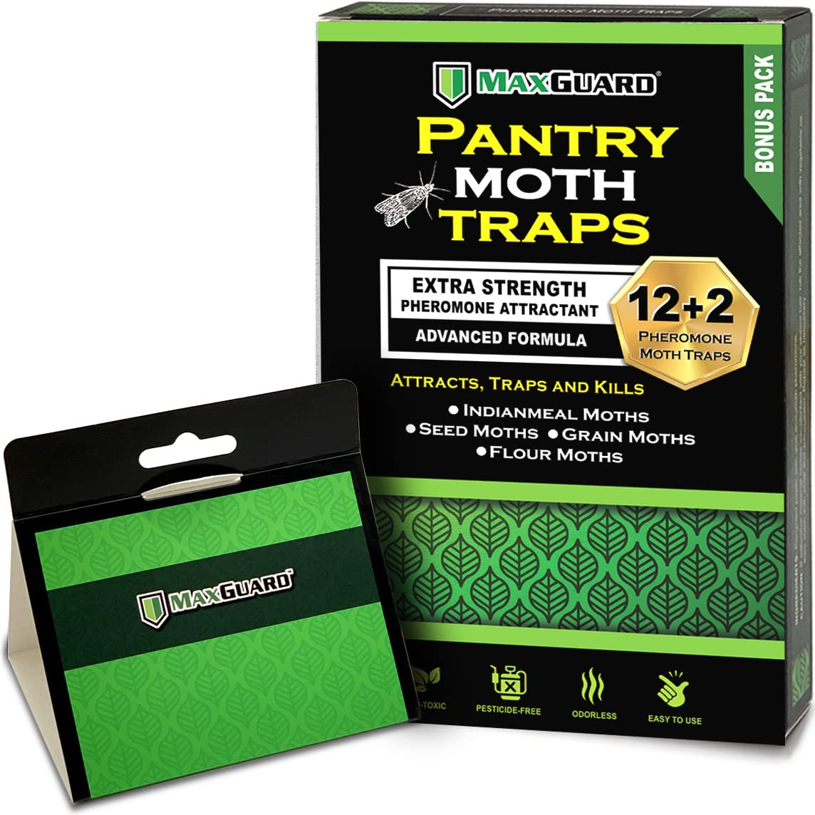 MAXGUARD Pantry Moth Traps (12+2 Free) | Extra Strength Pheromone Glue Traps for Kitchen, Cupboard, Flour & Grain Moths